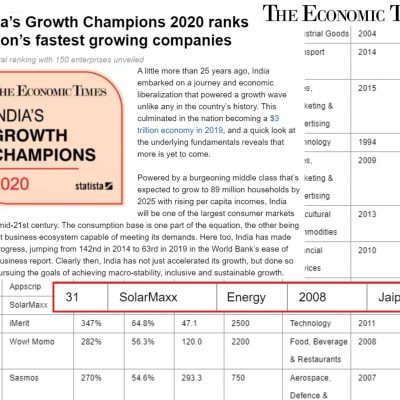 ET rates SolarMaxx among India's Top Growth Champions